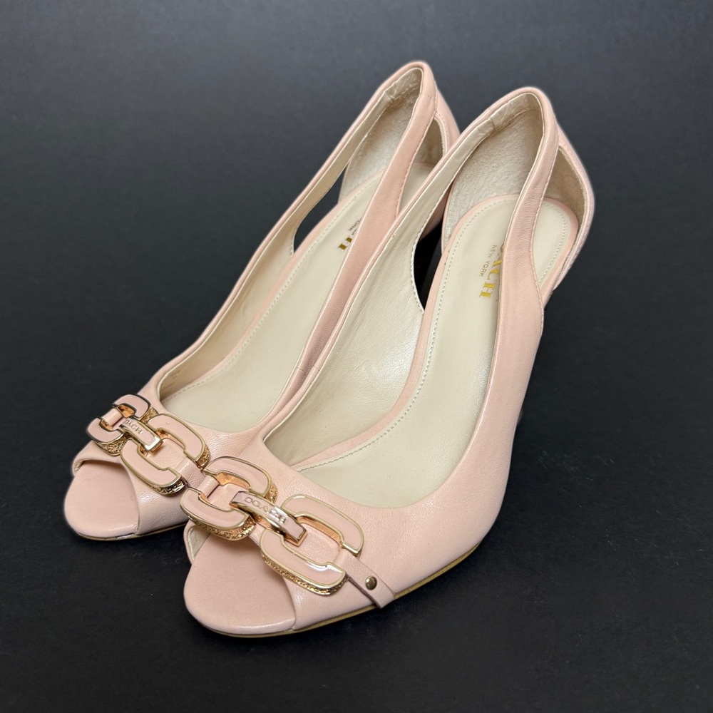 Coach Wedge Sling Back Peep Toe Pink Sparkle Chain  Size 6 B